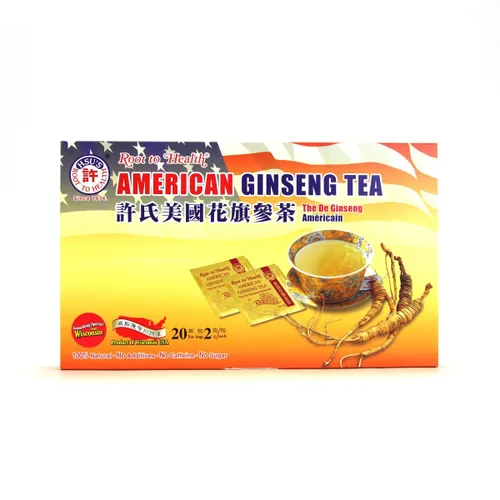 Hsu's Bolsas de té de ginseng americano | 100% sin cafeína cultivada en Wisconsin, vegano, sin gluten, té de hierbas para el bienestar, 20 bolsas