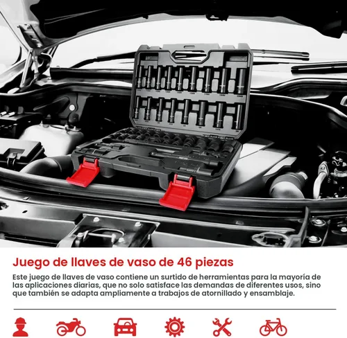Miniatura 7 de Eastvolt Juego de llaves de trinquete de 46 piezas, kits de herramientas mecánicas con trinquete reversible de 72 dientes, juego de barra