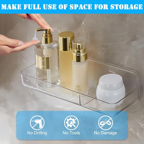 Miniatura 9 de Cerpourt Paquete de 2 soportes de almacenamiento de juguetes de baño para bañera, estantes adhesivos de acrílico, cinta adhesiva para espejo