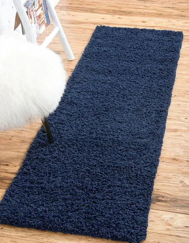 Unique Loom Solid Shag Collection Alfombra de Área (2 pies 2 pulgadas x 6 pies 5 pulgadas Pasillo, Azul Zafiro/Azul Marino)