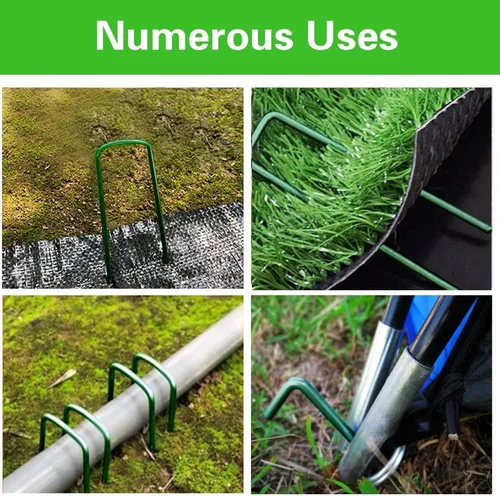 Miniatura 5 de Bakulyor 100 grapas verdes para jardines de 6 pulgadas, estacas de césped artificial, pasadores de tela galvanizada para césped de calibre 11