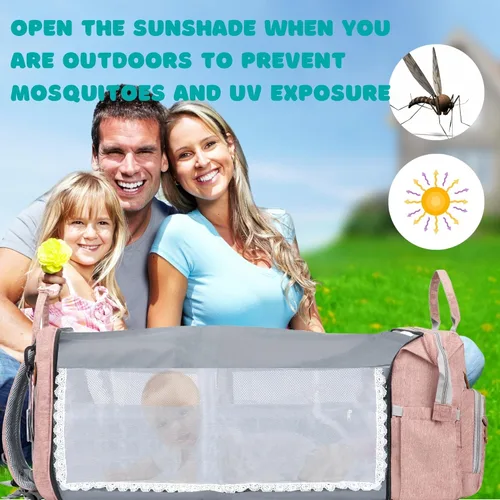 Miniatura 5 de Bolsa de pañales, artículos esenciales para bebés, mochila multifuncional de gran capacidad, el mejor regalo para recién nacidos con estación de Rosa