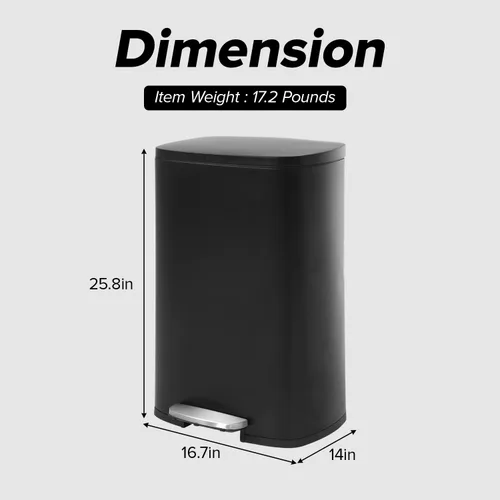 Miniatura 7 de Basurero de 13 galones de acero inoxidable de 50 litros, cubo de basura de metal para el hogar y la cocina, color negro