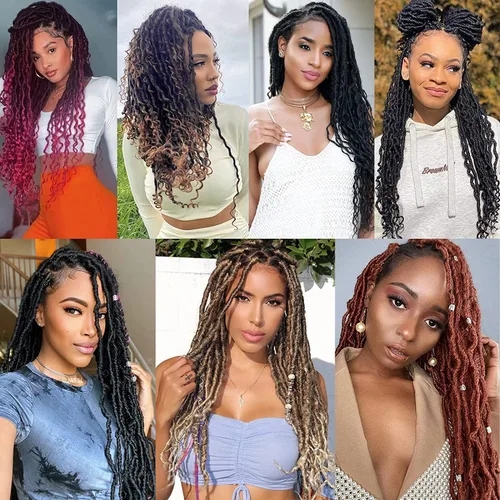 Miniatura 6 de Cabello de Ganchillo Goddess Locs - 8 Paquetes de 12 Pulgadas de Cabello Rizado Faux Locs de Ganchillo para Mujeres Negras, Cabello Rizado 1B-30#