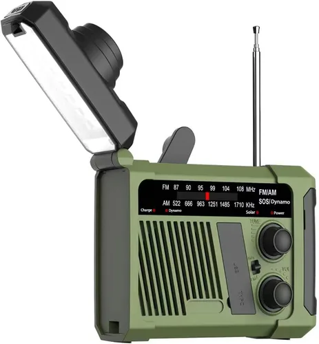 Miniatura 10 de NOAA radio meteorológica alertas portátiles AM FM, radio de emergencia al aire libre solar/manivela/carga USB, funciona con pilas, alarma