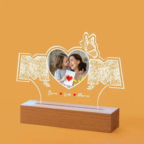 Miniatura 12 de Placa de fotos de acrílico LED personalizada, regalos de aniversario personalizados para parejas con nombres grabados, luz nocturna romántica