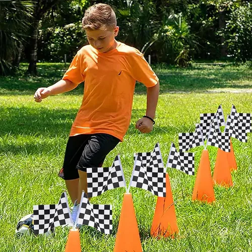 Miniatura 6 de Conos de tráfico con banderas a cuadros de carreras, 6 conos de tráfico con agujero en la parte superior, 12 banderas a cuadros, suministros