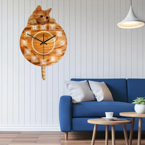 Miniatura 8 de Reloj de gato con cola móvil, reloj de pared oscilante de péndulo de gato, silencioso, sin tictac, funciona con pilas, fácil de montar, reloj