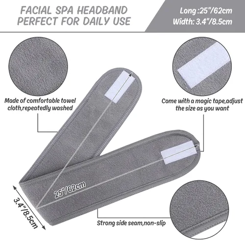 Miniatura 2 de Whaline Diademas faciales de spa, 3 piezas, diadema de tela de toalla suave y ajustable para lavado de cara, ducha, cubierta facial, yoga