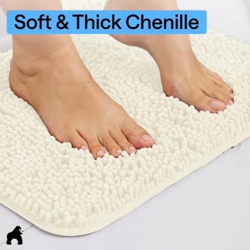 Miniatura 5 de GORILLA GRIP - Alfombra de baño de felpa absorbente y peluda de chenilla con respaldo de goma para base ovalada del inodoro, alfombras lavables a