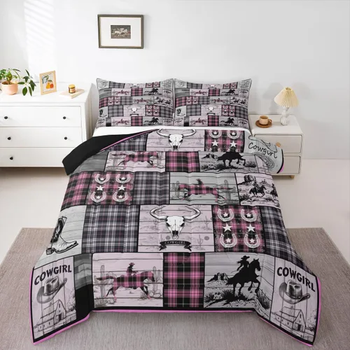 Miniatura 22 de Juego de edredón de vaquero, tamaño King, juego de ropa de cama de herradura con estrellas del oeste de Texas para adultos, hombres y niños, ropa
