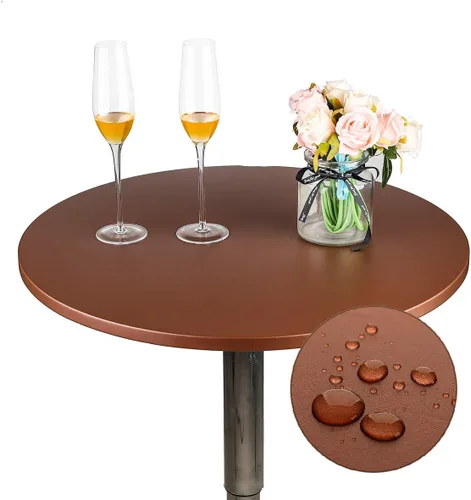 Miniatura 14 de JISEN Mantel elástico ajustable redondo de licra para cóctel con brillo metálico, cubierta de mesa con tapa de 61 cm, color dorado