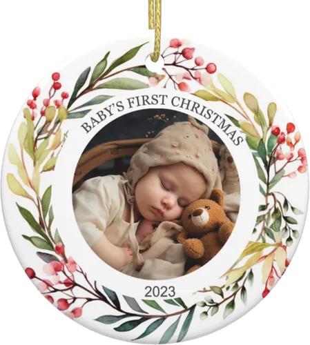 Adornos personalizados para la primera Navidad del bebé, adornos colgantes de cerámica con foto de bebé, regalo de recuerdo para bebé recién nacido