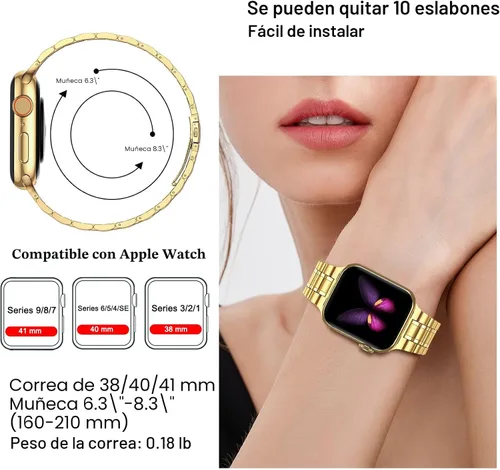 Miniatura 4 de MioHHR - Correa de acero inoxidable sólida compatible con Apple Watch de 1.5 pulgadas (Series 3/2/1) 1.6 pulgadas (Series SE/6/5/4) 1.61 pulgadas