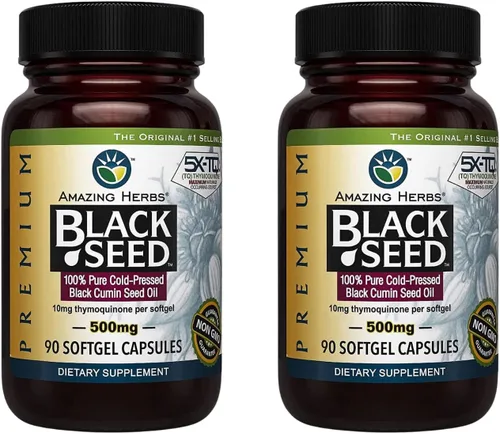 Amazing Herbs Cápsulas Premium de Aceite de Semilla Negra - Sin Gluten, Sin OMG, Prensado en Frío Nigella Sativa Ayuda en la Salud Digestiva, Apoyo