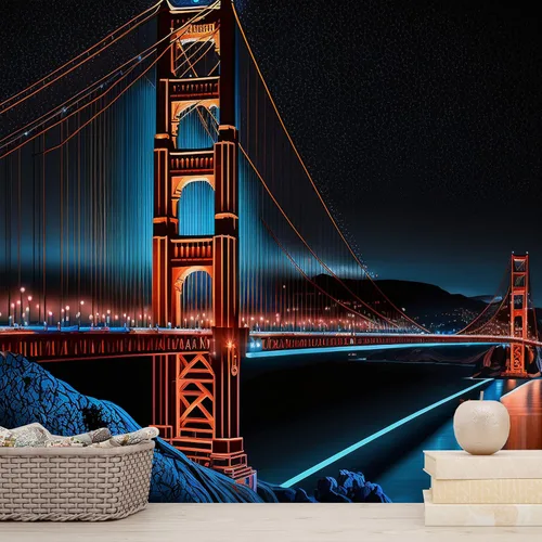 Miniatura 6 de Luces nocturnas de cielo oscuro, puente de puerta dorada, paisaje, ciudad de San Francisco, papel tapiz mural grande para decoración de dormitorio