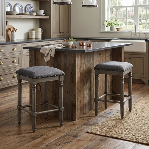 Roundhill Furniture Arnhem Taburetes tapizados de madera para encimera, juego de 2, color gris