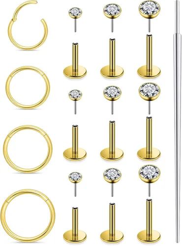 Aretes de nariz de acero quirúrgico 316L, 20G, 18G y 16G, sin rosca, aretes de lóbulo para cartílago, cartílago, oreja, labio, piercing para mujeres