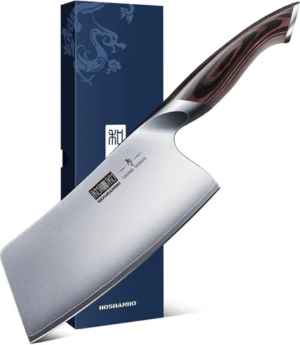 HOSHANHO Cuchillo Cleaver de 7 Pulgadas, Cuchilla Japonesa Ultra Afilada de Acero de Alto Carbono para Verduras y Carne, Cuchillo Multifuncional de