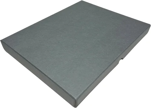 Lineco Caja de Almacenamiento de Folio, Diseño de Concha de Almeja con Borde de Metal. 16.5 x 20.5 x 1.75 Pulgadas, Cartón de Archivo, Conserva Gris