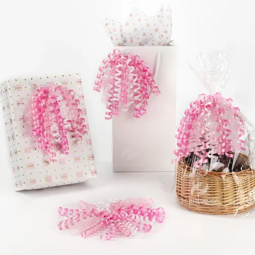 Miniatura 12 de HUIHUANG Lazos de color rosa intenso para envolver regalos, lazo de regalo rizado de 5 pulgadas x 8 unidades, lazos de cinta autoadhesivos para Rosa