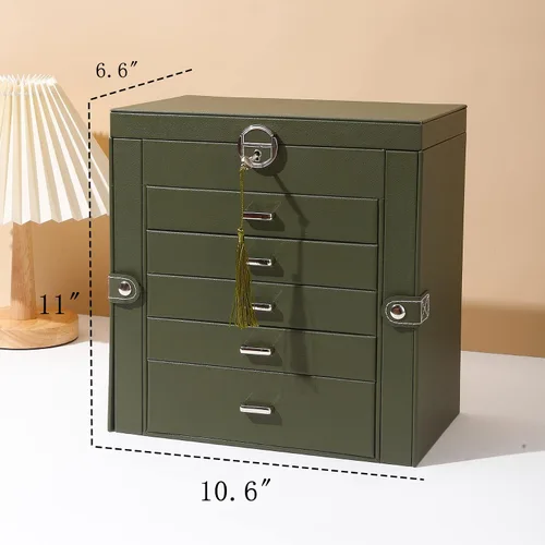 Miniatura 2 de BOOVO Joyero para mujer, organizador de joyas grande de 6 capas con espejo, caja de almacenamiento multifunción con cerradura, soporte de accesorios