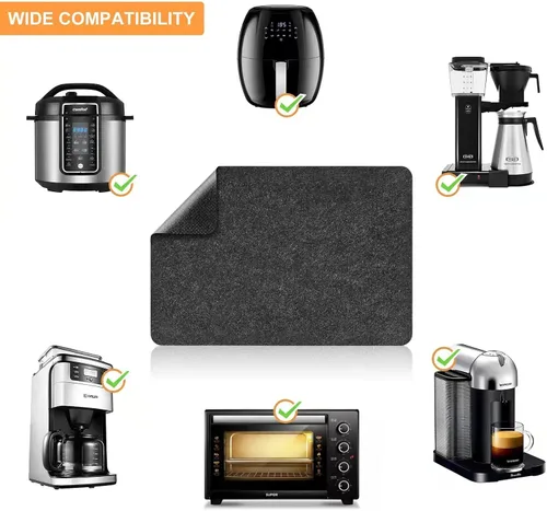 Miniatura 4 de SIUDANGKA 2 alfombrillas resistentes al calor para freidora de aire, cafetera, tostadora, protector de encimera rectangular negro de fieltro