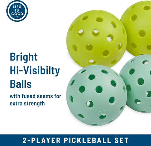 Miniatura 4 de Life is Good Juego de iniciación de pickleball - Incluye 2 paletas de pickleball de madera, 2 bolas de pickleball de tamaño reglamentario y bolsa
