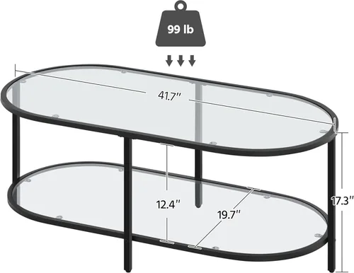 Miniatura 3 de Yaheetech Mesa de centro de cristal, pequeña mesa central negra con estante de almacenamiento para sala de estar, espacio pequeño, apartamento