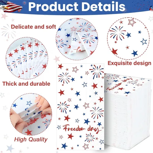 Miniatura 3 de gisgfim 100 piezas de servilletas de papel desechables con estrellas patrióticas para el 4 de julio, Día de la Independencia, servilletas