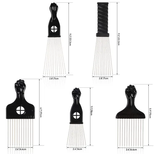 Miniatura 2 de 5 unids Afro Peine Metal Afro Americano Pick Peine Peluquería Herramienta de Peinado Selección de Pelo para Peinado Negro
