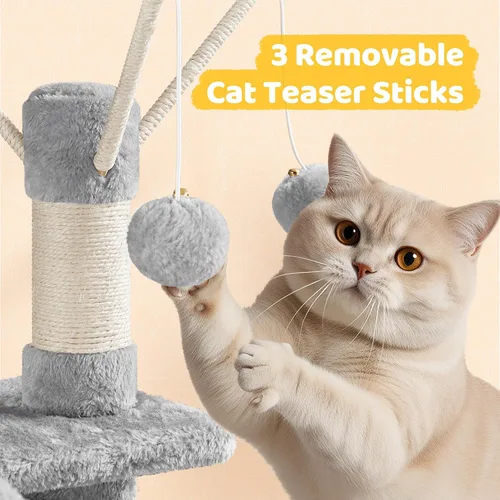 Miniatura 4 de Yaheetech Árbol para gatos, torre grande de 67 pulgadas con 3 palitos extraíbles, 2 perchas en forma de orejas de gatito, 2 condominios, hamaca
