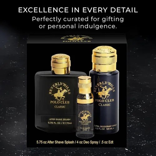 Miniatura 5 de Beverly Hills Polo Club BHPC Colección de fragancias clásicas para hombre, set de regalo de 3 piezas con Eau de Toilette, desodorante corporal