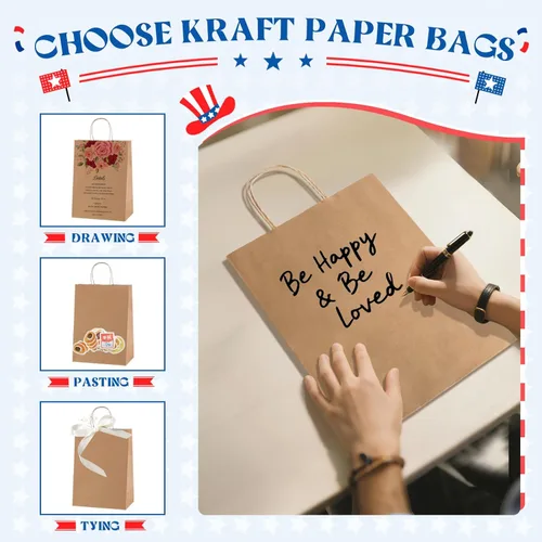 Miniatura 5 de MESHA Bolsas de papel grandes de 10 x 5 x 13 pulgadas, bolsas de papel kraft para compras con asas a granel, paquete de 50 bolsas de regalo grandes