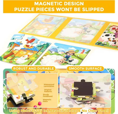 Miniatura 5 de Rompecabezas magnéticos para niños pequeños de 1 a 3 años, 3 en 1, divertido rompecabezas de granja, rompecabezas de viaje para niños, juguete