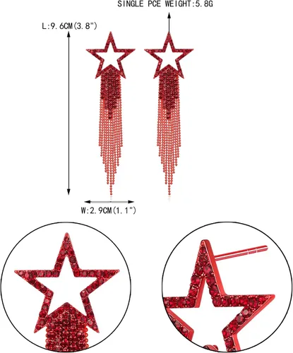 Miniatura 6 de EVER FAITH Aretes de borla de estrella para mujer, aretes largos de cristal de diamantes de imitación con cuentas de cascada con flecos, aretes