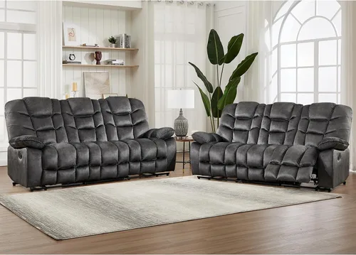 Miniatura 14 de HAOMARKETS Silla reclinable eléctrica con masaje y calor, sillas reclinables eléctricas de 41 pulgadas de ancho con puerto USB, sofá reclinable