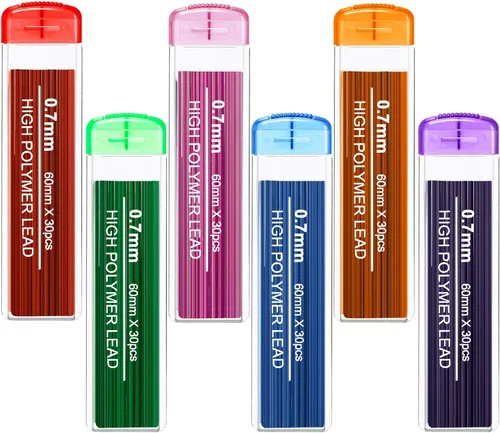 JOVITEC Recambios de Minas de Lápices de Colores 0.7 mm Recambios de Minas de Lápices Mecánicos para Oficinas en Casa, 0.7 mm Hb, Juego de 6 Colores
