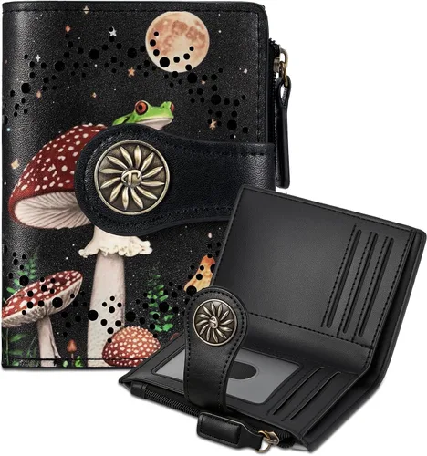 Miniatura 10 de Tipmile - Cartera pequeña para mujer, cartera de cuero con bloqueo RFID, plegable con bolsillo para monedas y con cremallera, Beige, Casual