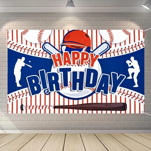 Decoraciones de fiesta de béisbol con texto en inglés «Happy Birthday» para niños, adolescentes – Cartel grande con temática deportiva para