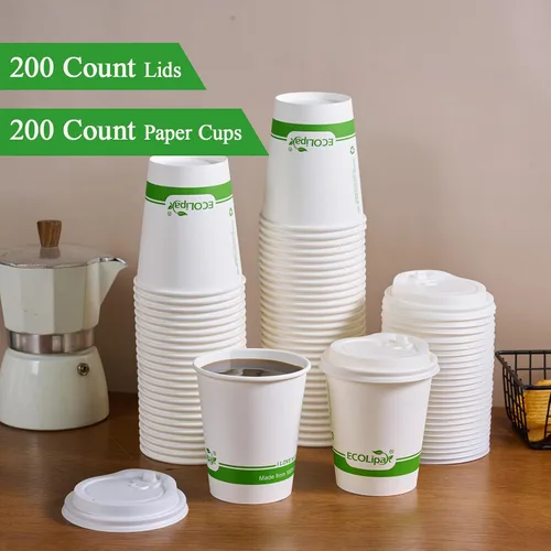 Miniatura 4 de ECOLipak 200 tazas de café de papel compostables de 8 onzas, tazas de café desechables biodegradables con tapa CPLA, tazas de bebida caliente 8 oz