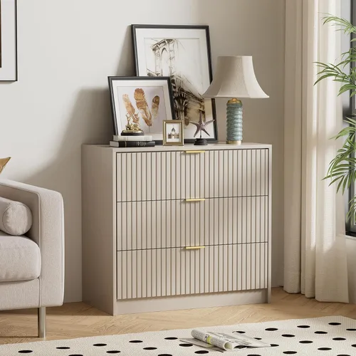 Miniatura 35 de Furniway Cómoda Beige para Dormitorio, Cómoda Moderna con 6 Cajones y Deslizadores Suaves, Cómoda Ancha con Manijas Doradas para Dormitorio, Sala