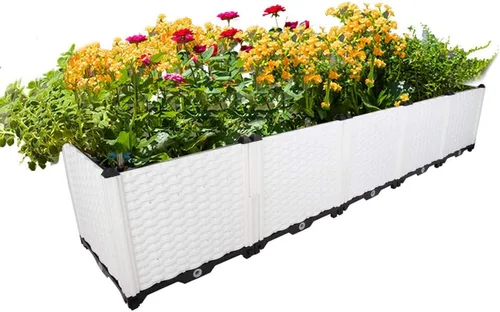 Hershii Kits de cama elevada de jardín, contenedores rectangulares de plástico para plantas profundas, para interiores y exteriores, verduras, Blanco