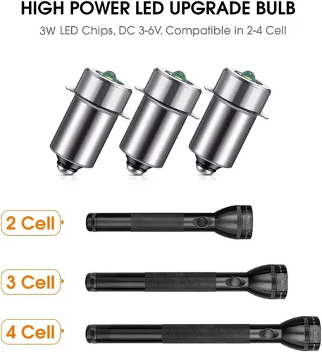 Miniatura 5 de Honoson 3 piezas 3-6v bombilla LED bombilla de repuesto 3w dc3v P13.5s LED linterna reemplazo