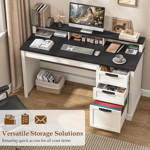 Miniatura 3 de Halitaa Escritorio ejecutivo de granja con 3 cajones, escritorio de computadora con cajón de archivos para colgar archivos de tamaño A4, escritorio