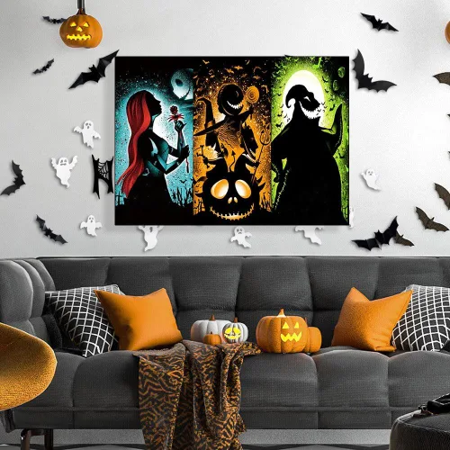 Miniatura 2 de Kit de pintura de diamantes de Halloween para adultos, Jack y Sally DIY 5D con diamantes, kits de pintura artística de gemas de bricolaje, Pesadilla