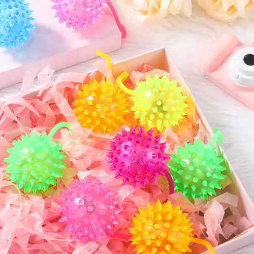 Miniatura 3 de Sotiff 9 piezas de bola iluminada con luces LED hinchables intermitentes, chirriantes, multicolor, juguete sensorial de goma, premios de carnaval