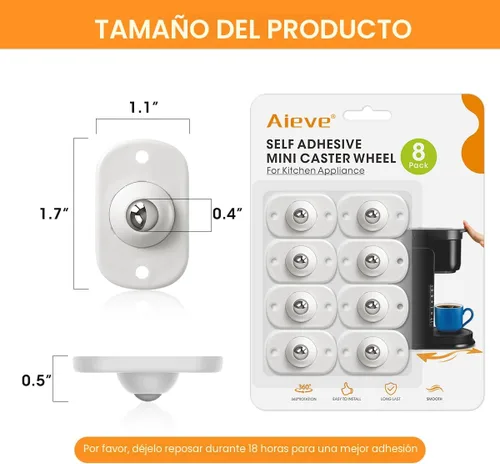 Miniatura 6 de Aieve Rodillos para electrodomésticos, paquete de 8 deslizadores de electrodomésticos pequeños, ruedas giratorias autoadhesivas, mini ruedas