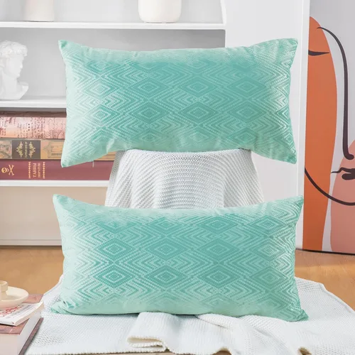 Miniatura 34 de Home Soft Things Ikat - Fundas de almohada de terciopelo de 2 piezas, 14 x 26 pulgadas, aguacate, funda de almohada decorativa lumbar sólida