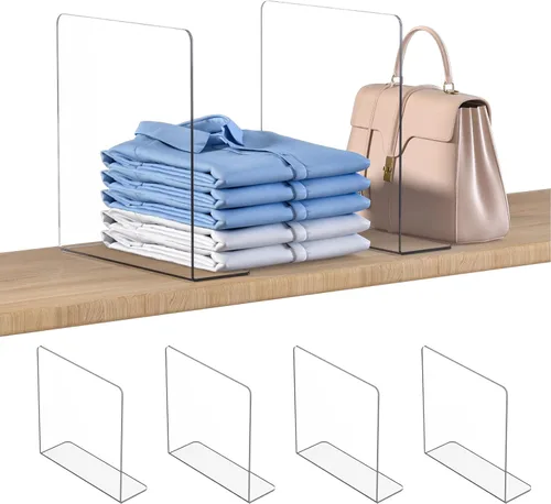 Miniatura 13 de OKPOW Separadores de Estantes Organizador de Armario - 12" de Alto X 11.8" de Profundidad Acrílico Transparente Resistente Separador para Ropa